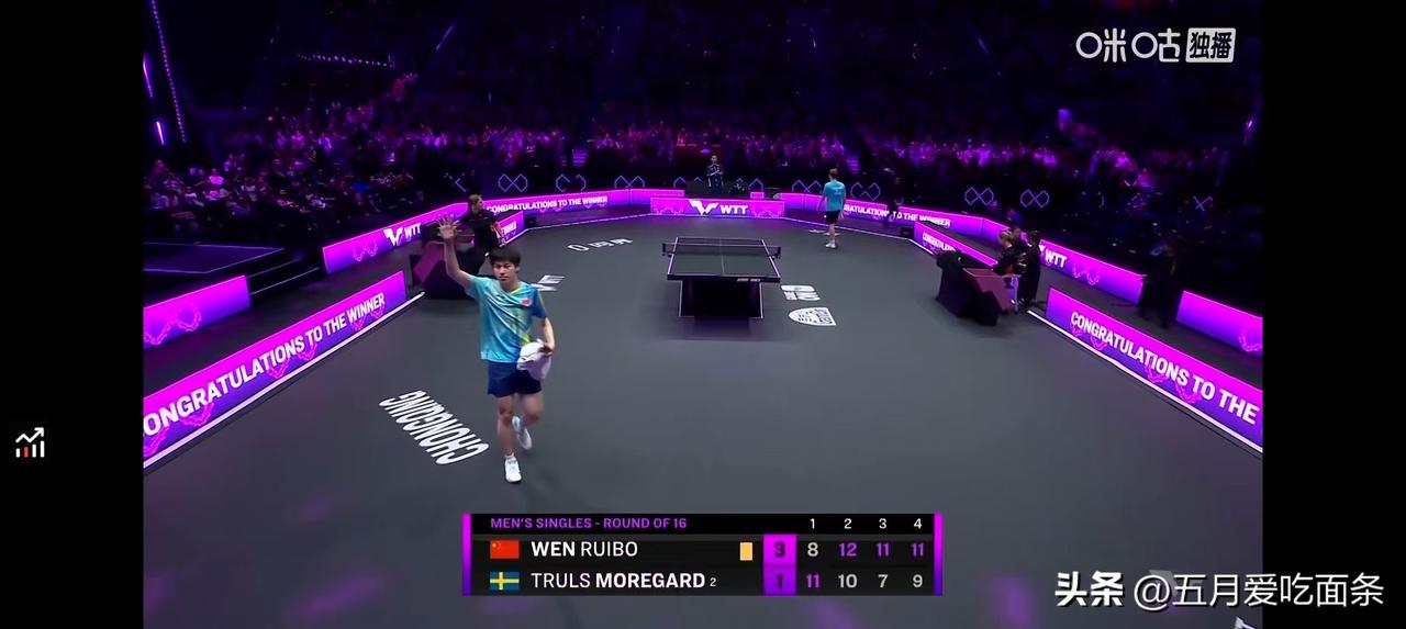 手举过头顶，也把小莫要喊的词喊完了。
温瑞博这场比赛确实很给力，可以让他在队内开