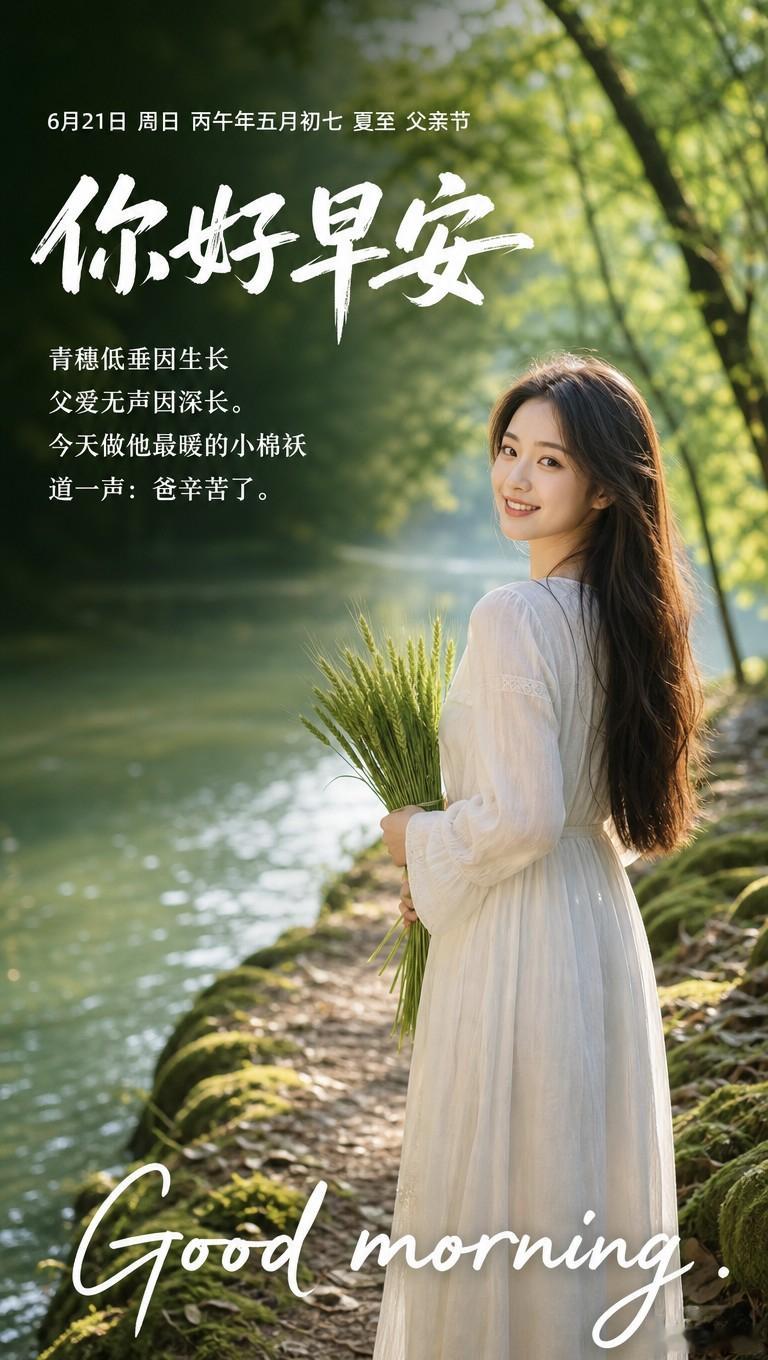 6月21日 周日 丙午年五月初七 夏至 父亲节你好，早安！青穗低垂因生长父爱无声