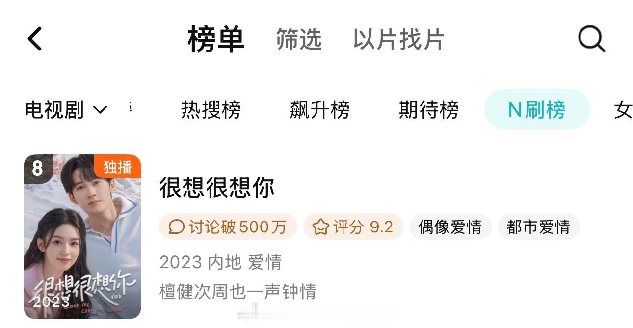 檀健次《很想很想你》🐧n刷榜第8了，小甜剧长尾好牛 