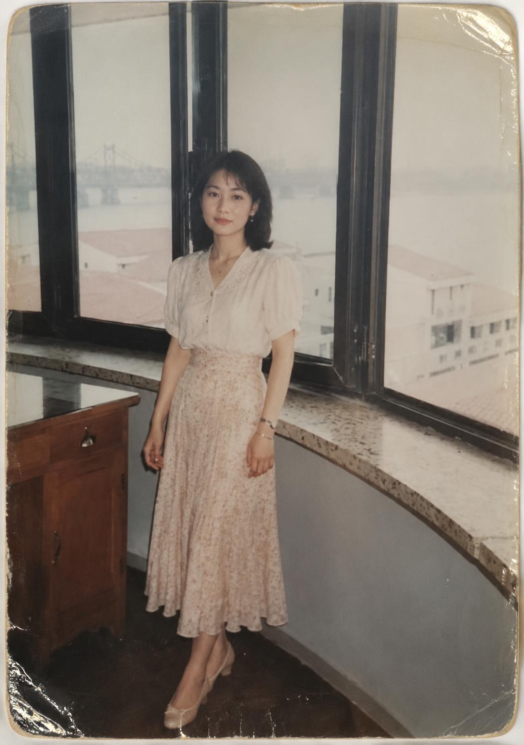 女朋友给我翻她家里的旧照片时，翻到这张她妈妈年轻的照片，第一眼看真的被惊艳到了，