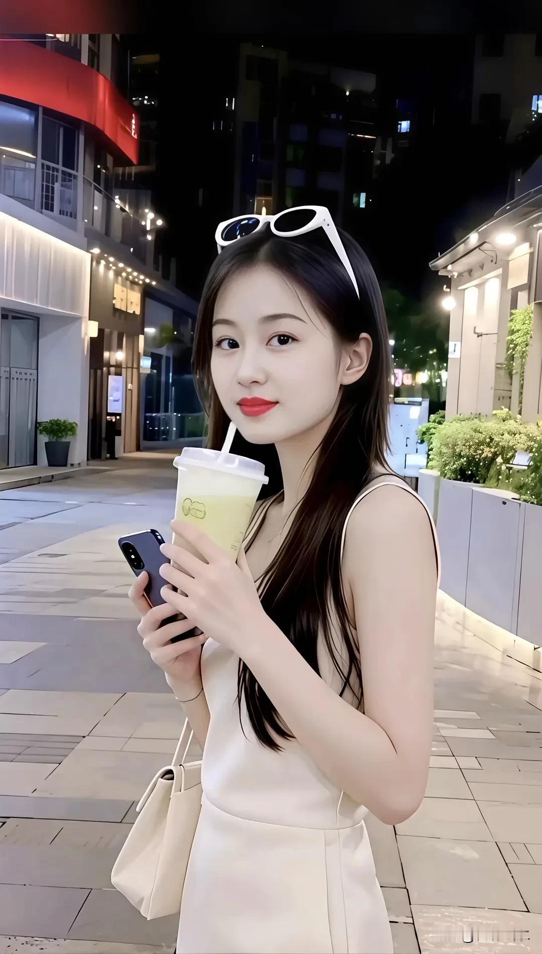 青春靓女的美好生活

女子静立于街边，一身简约干净的白短袖，利落大方。颈间系着雅