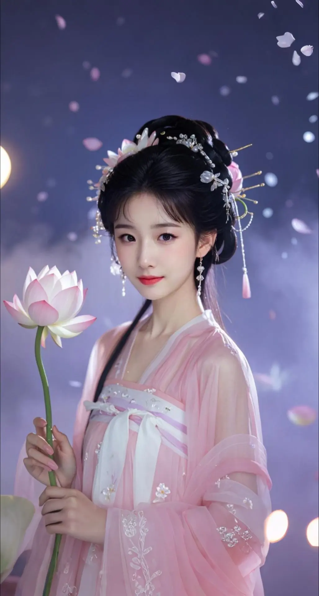 AI扩图 AI粉荷神女姿