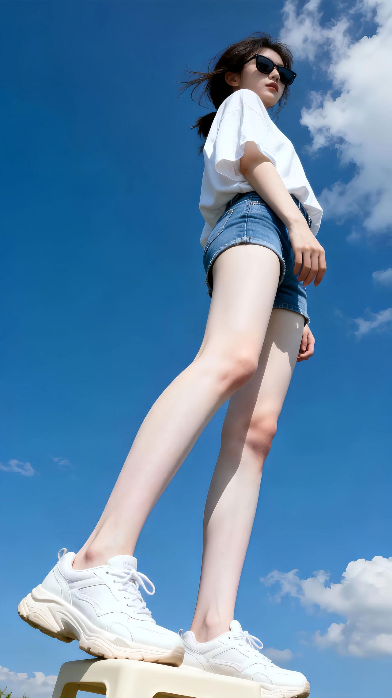 夏日清新穿搭，白色T恤+牛仔短裤，阳光下的青春活力！🌞👗👟你认为属于你的幸