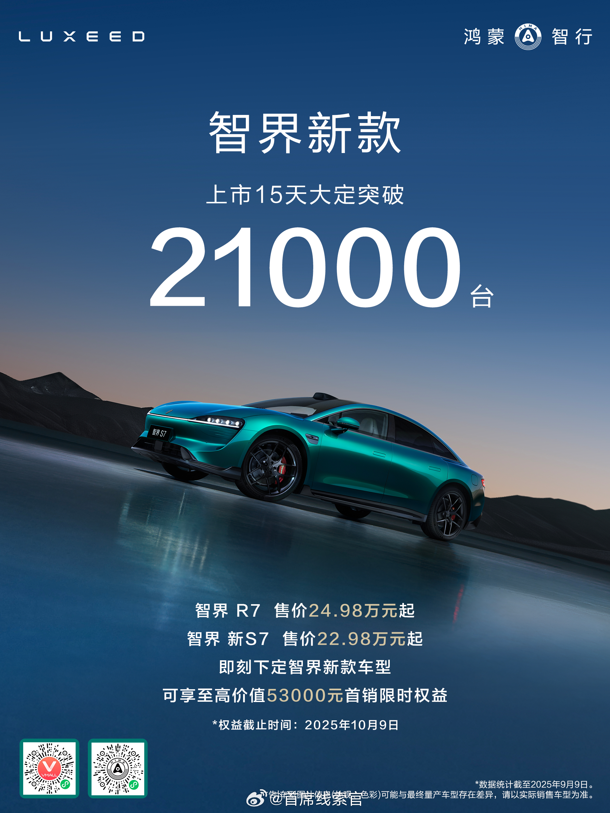 智界新款，上市 15 天，大定突破 2.1 万台。这个成绩，大家觉得怎么样？新能