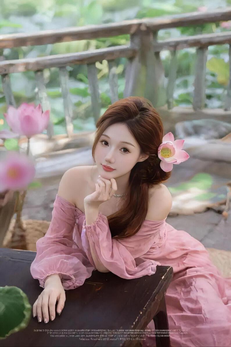 粉嫩少女，花海中的梦幻仙子🌸💕