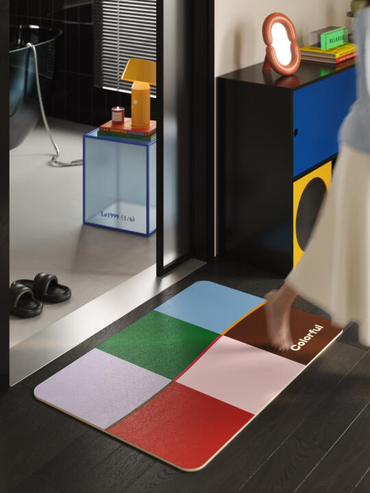 🌈绝了！多巴胺地垫搭出艺术感浴室玄关