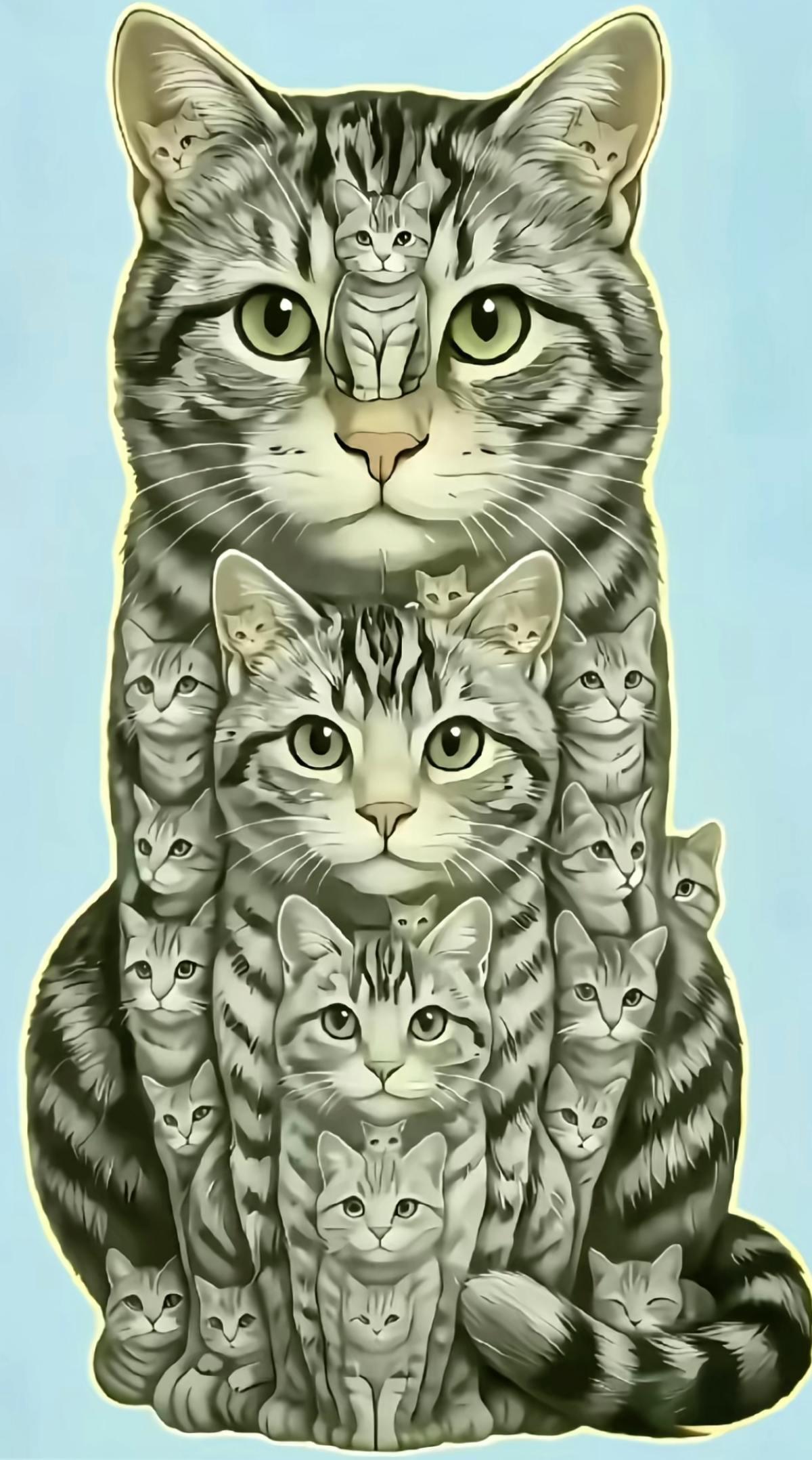 这图里藏着多少只猫？我数了半天，眼睛都花了，还是没数清！猫：别数了，再数我们就要