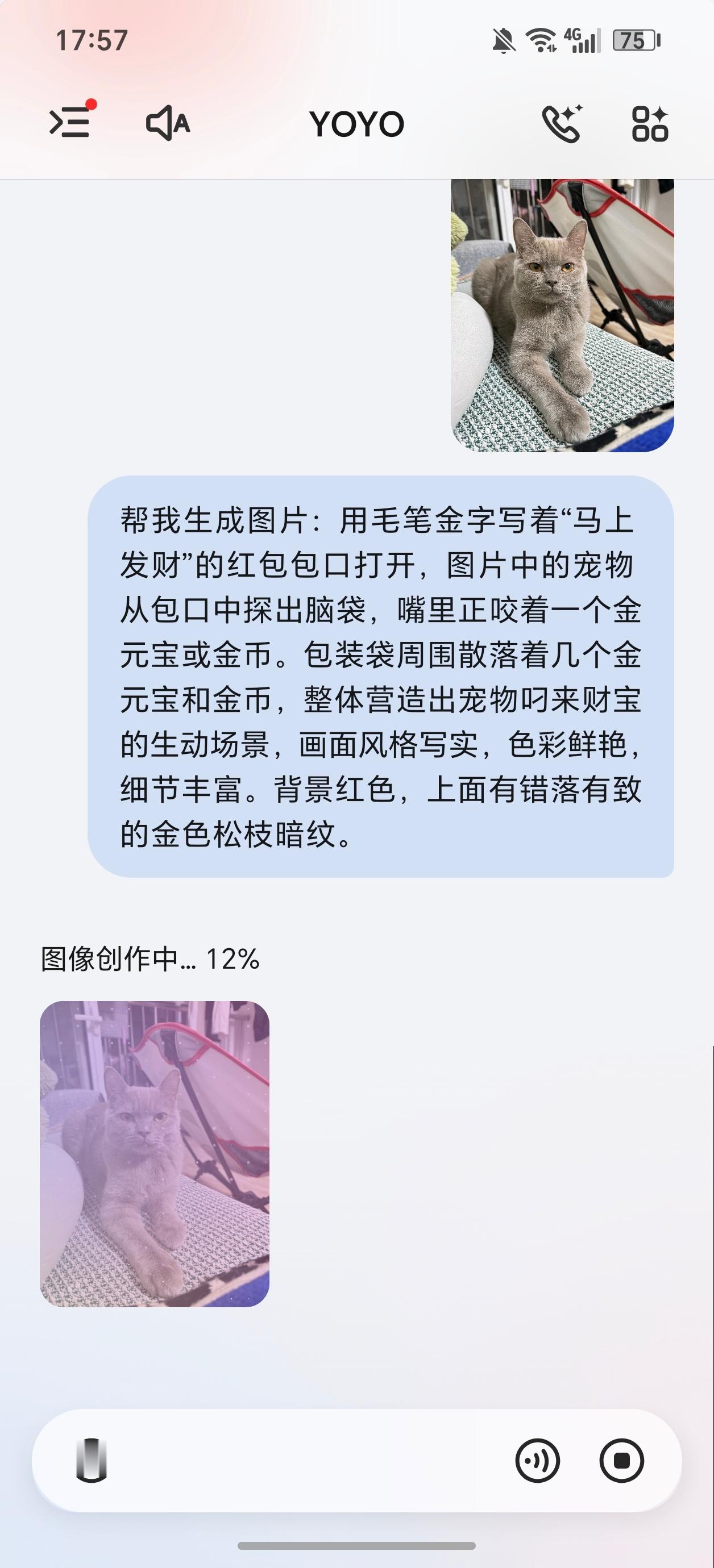 荣耀手机的  YOYO 真好玩，我让他生成小猫在身照片直接就可以生成，再或者是可