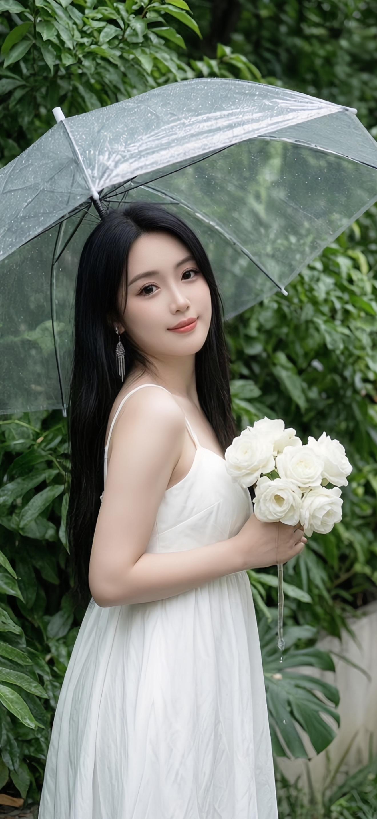 花丛白裙