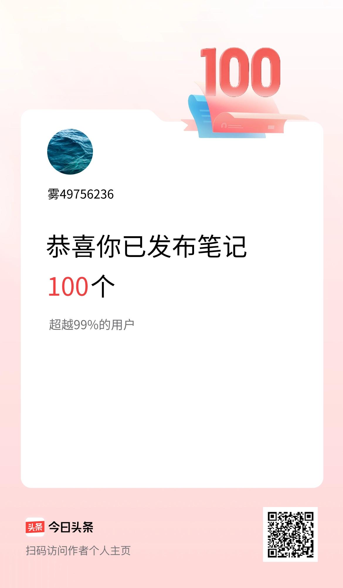 我在头条累计投稿笔记100个