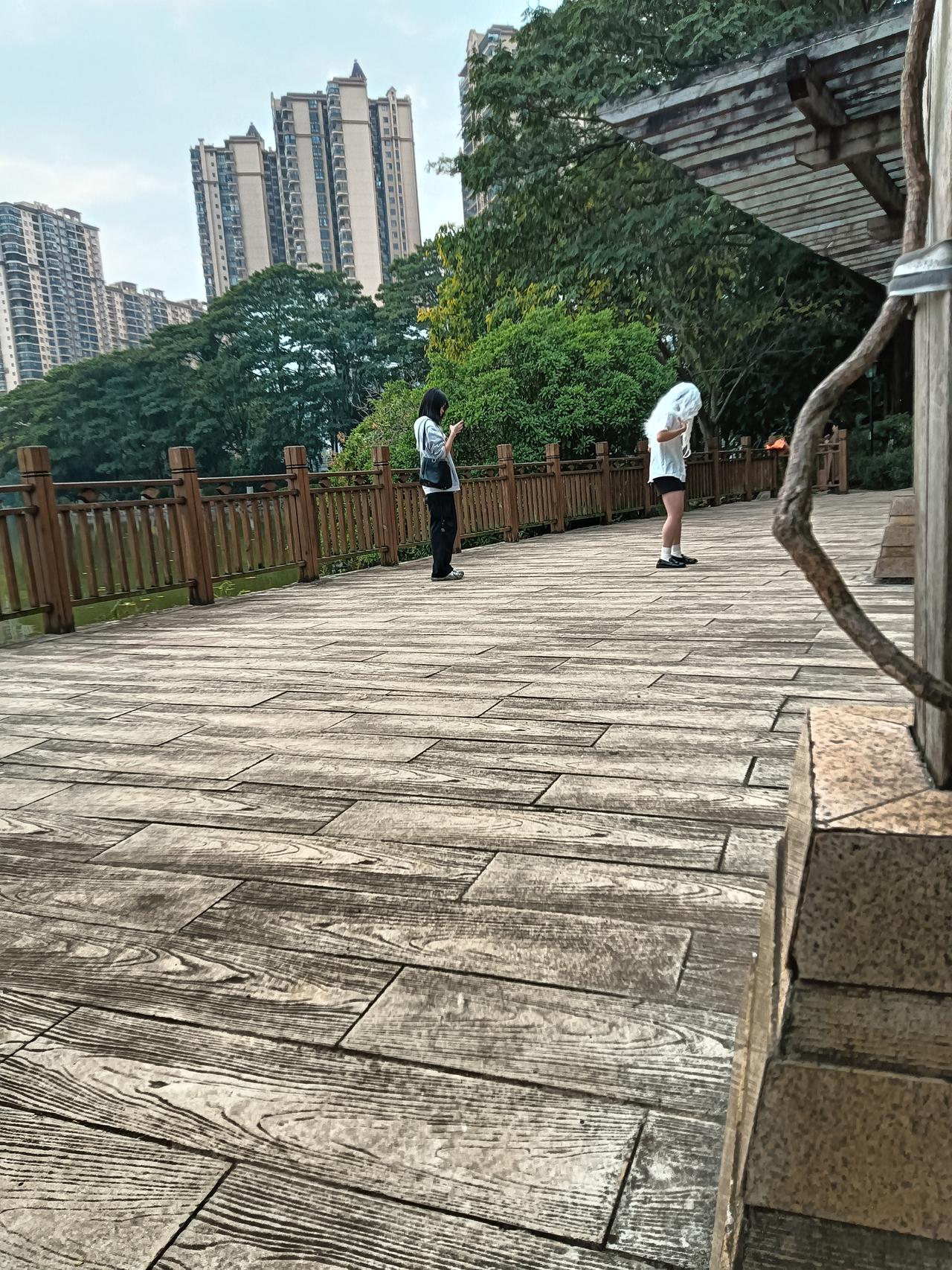 下午又经过贵港市东湖公园进去逛逛，适逢周六公园内逛园的人来人往。公园一处见一白发