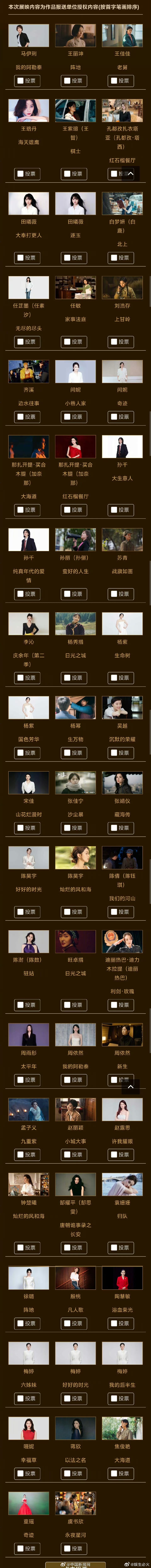 金鹰奖最佳女主角参评名单公布 第33届中国电视金鹰奖第二阶段网络投票今日启动，一