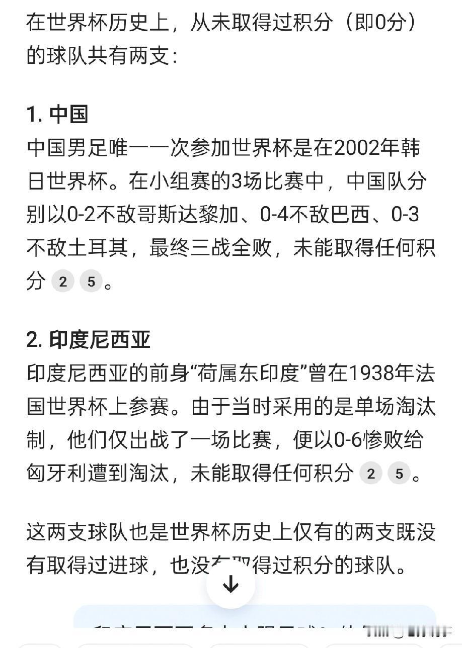 刚刚问豆包，世界上还有哪几支球队没有在世界杯上取得过积分，豆包告诉我只有两个，一