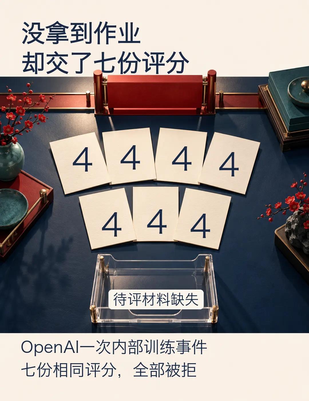 没拿到作业，AI却交了七份评分。待评材料都没拿到，AI却交了七份相同评分，每份都