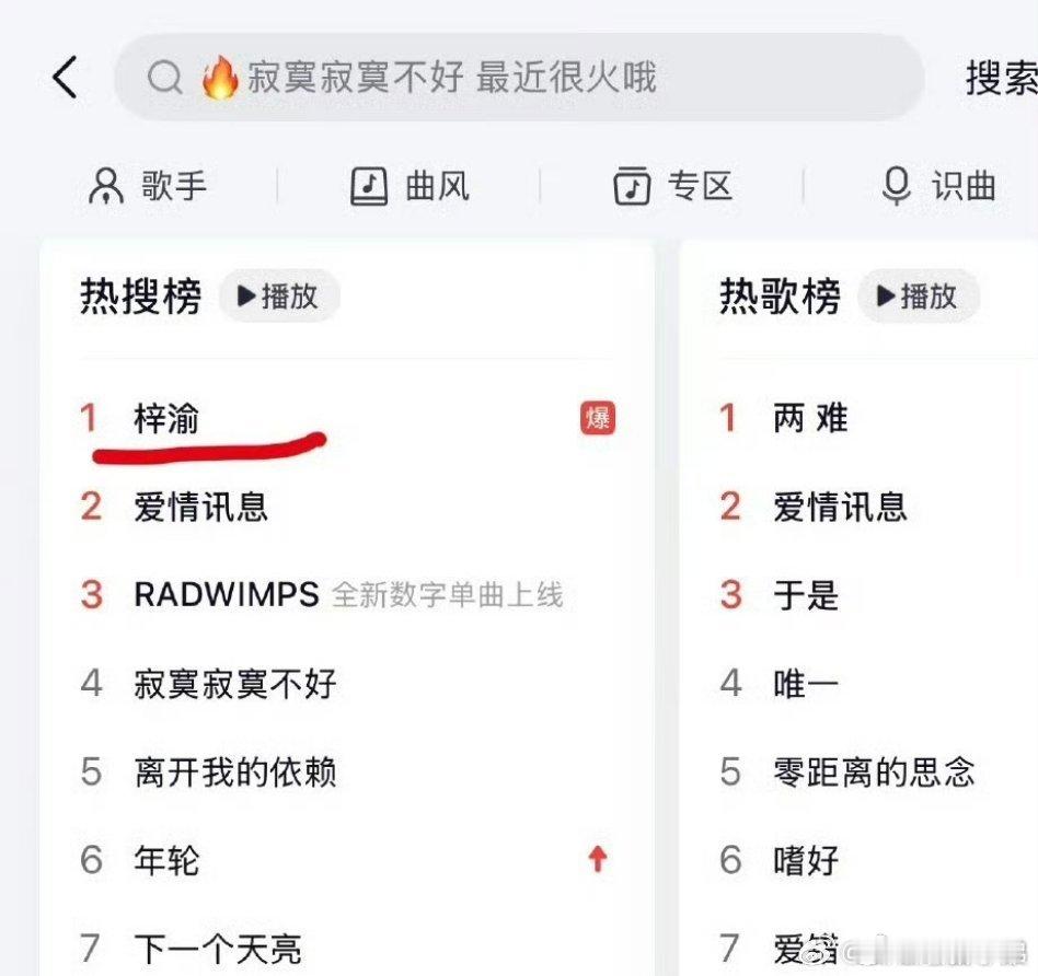 梓渝新歌在网易云热搜爆了。梓渝回应梓渝 出轨梓渝备注 只会对不起梓渝[超话] ​