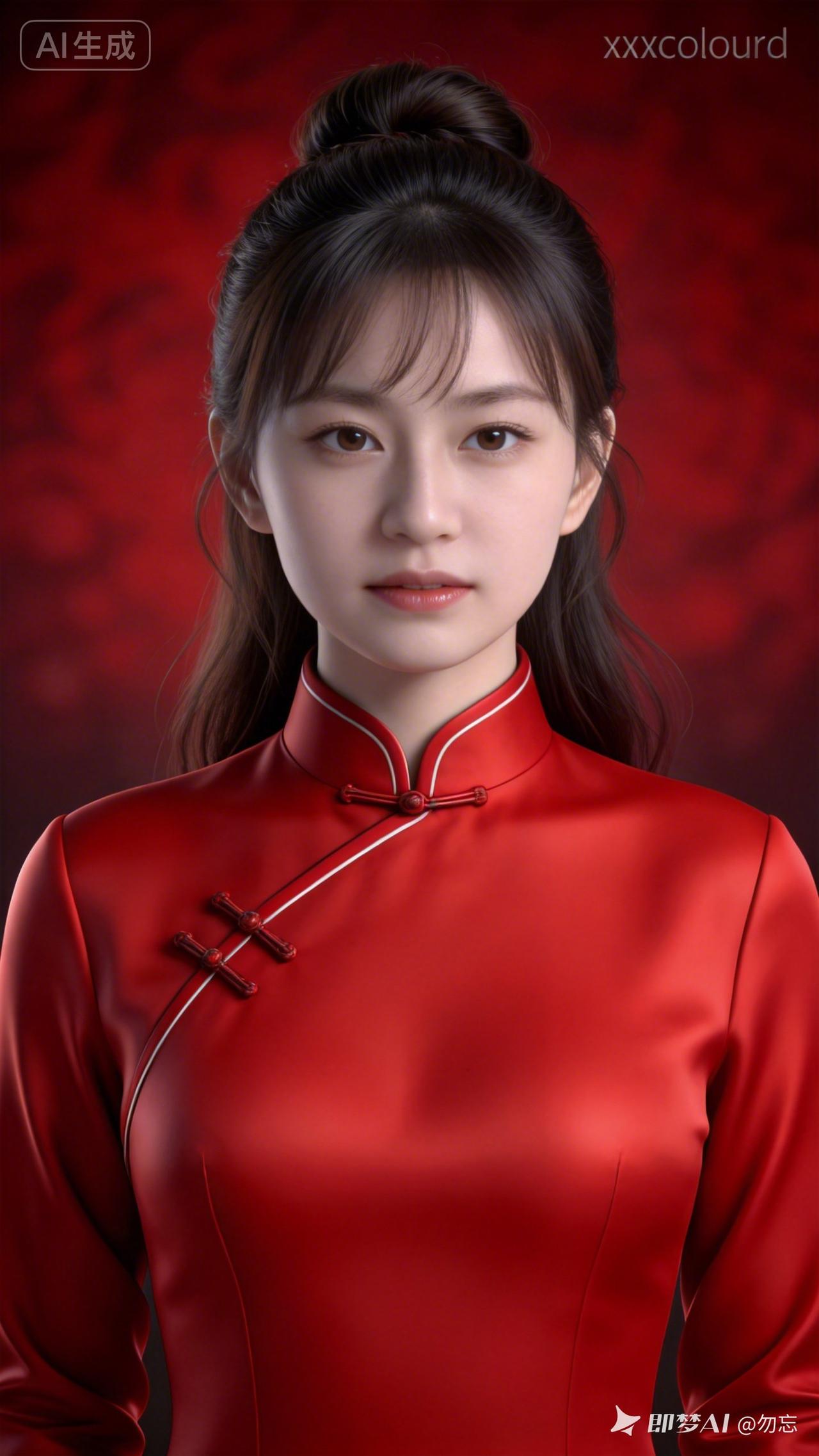 红衣少女，优雅端庄，AI生成，惊艳视界！