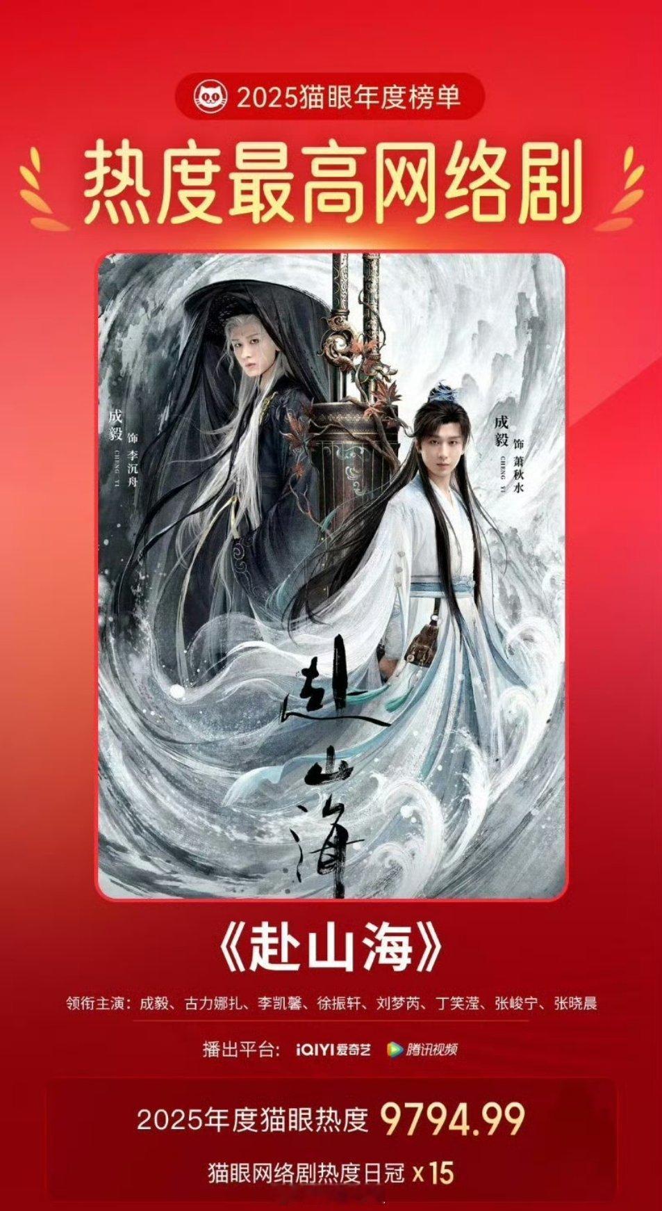 成毅《赴山海》获2025年度热度最高网络剧集认证 