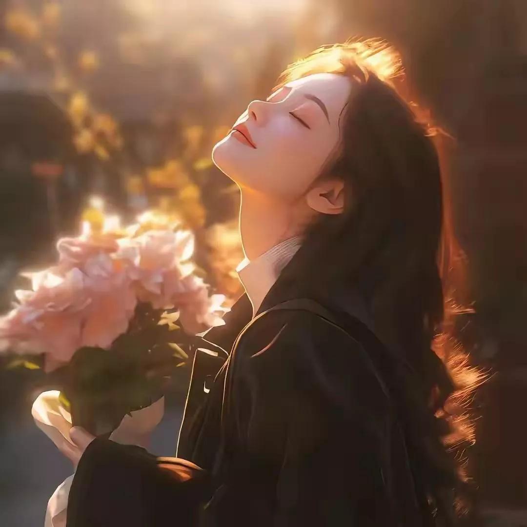 阳光洒落，花香满溢，她闭眼沉醉，宛如画中仙子。陶醉书香意境 宛若盛放之花 自然花