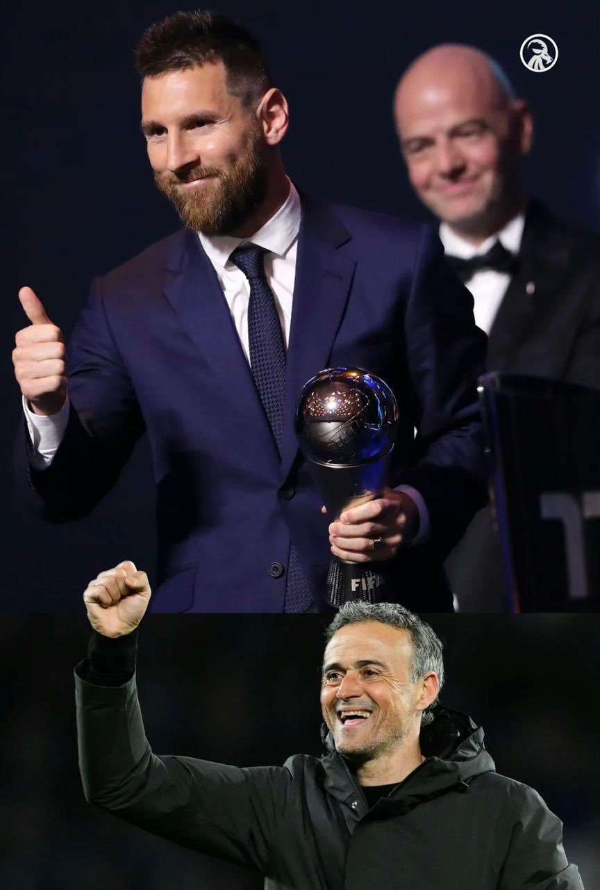 梅西投年度最佳主教练：1.恩里克、2.弗里克、3.阿尔特塔。梅西投票登贝莱