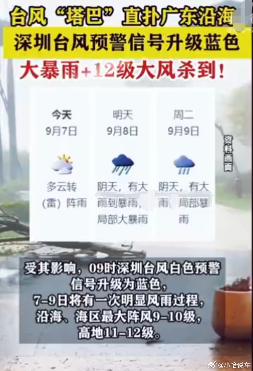 深圳停课深圳天气 “塔巴”将于8日早晨至中午以台风级（12级）登陆江门至湛江沿海