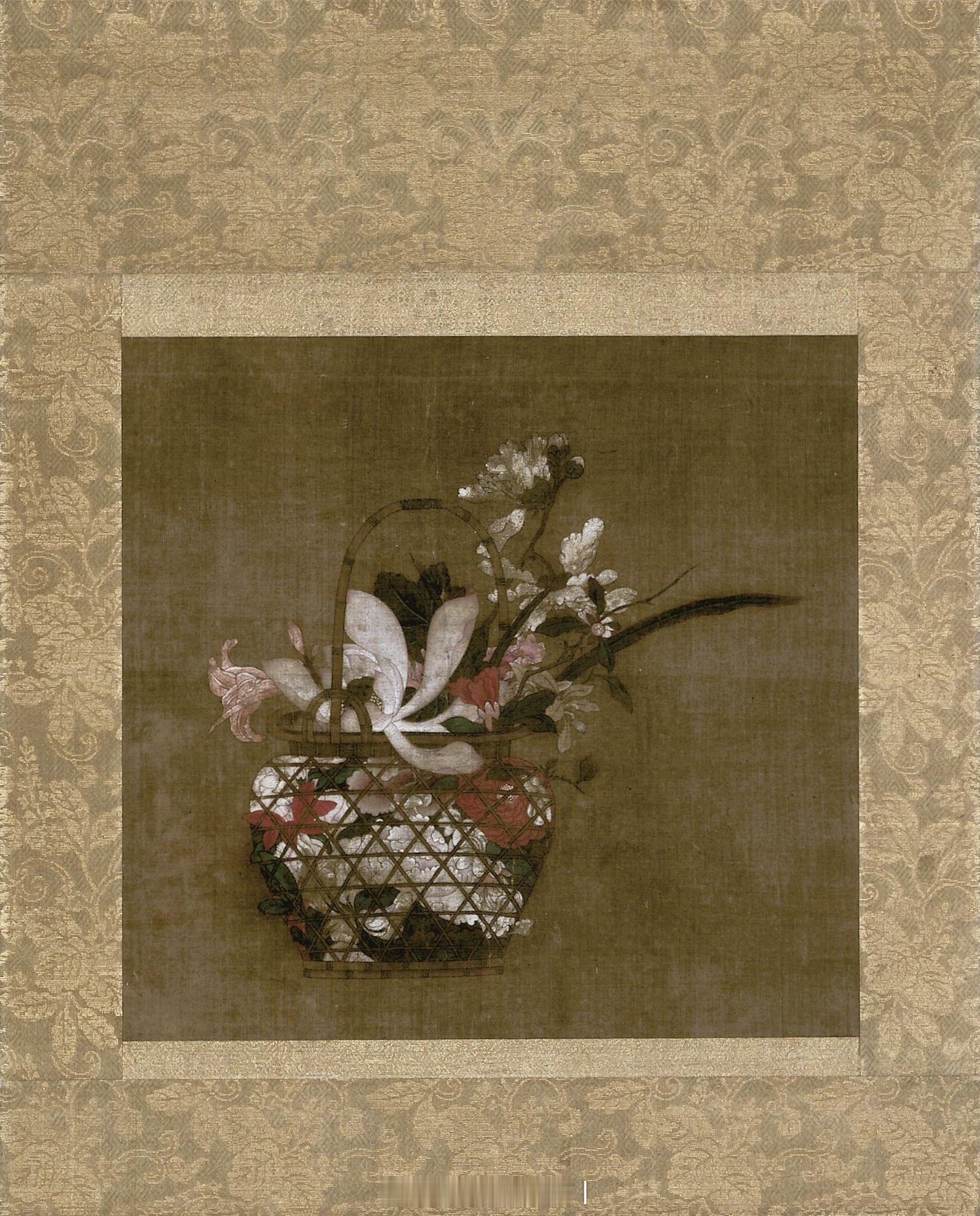明 佚名 花篮图 绢本设色来源：荷兰阿姆斯特丹国立博物馆 