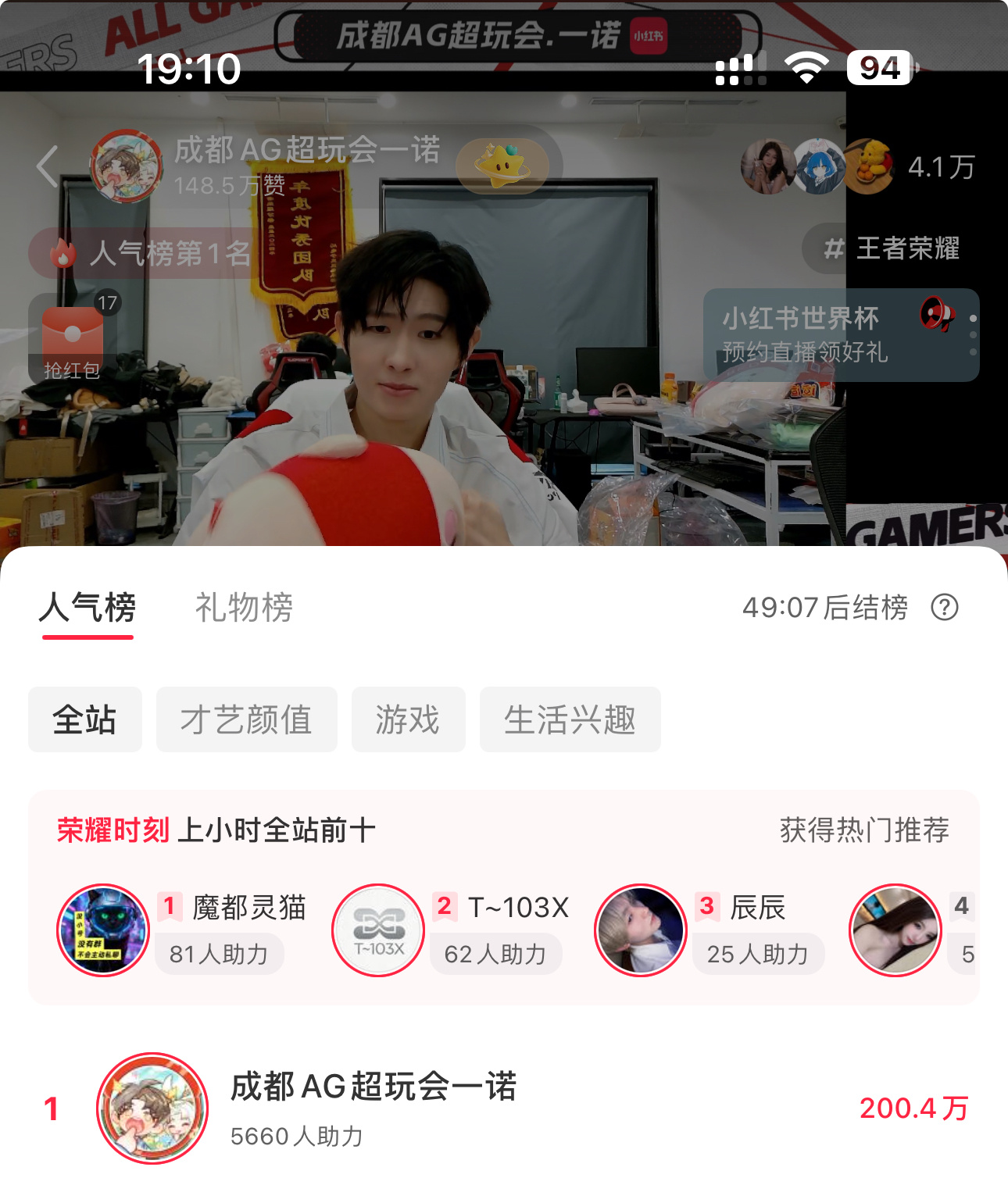 开播十分钟200w人气值什么水平 