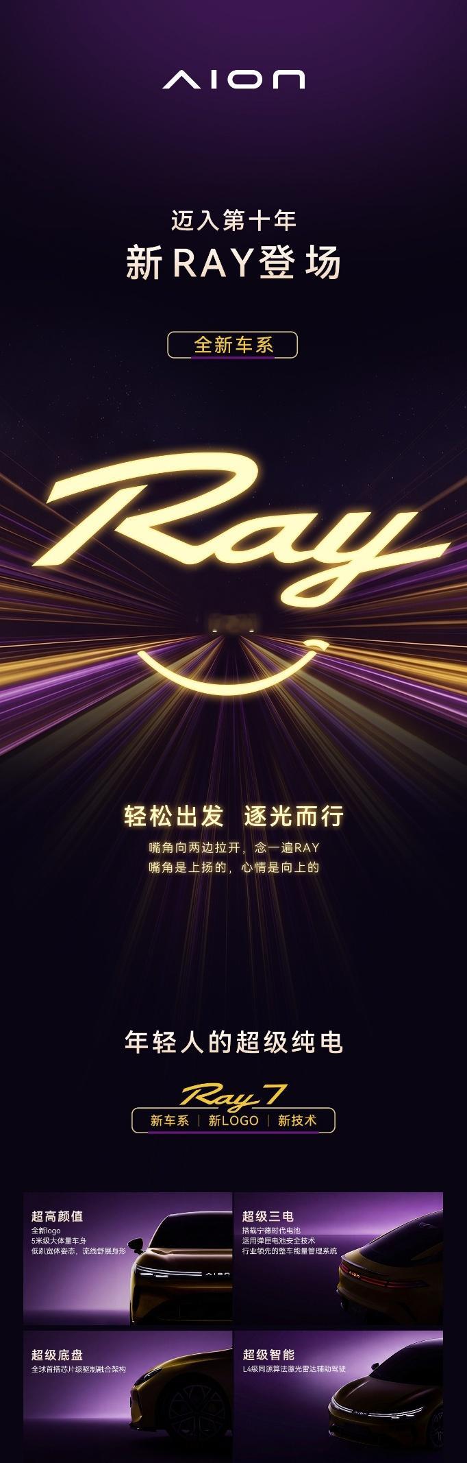 埃安发布全新Ray车系埃安Ray7亮相7月28日埃安迎来成立纪念日，同步发布全新
