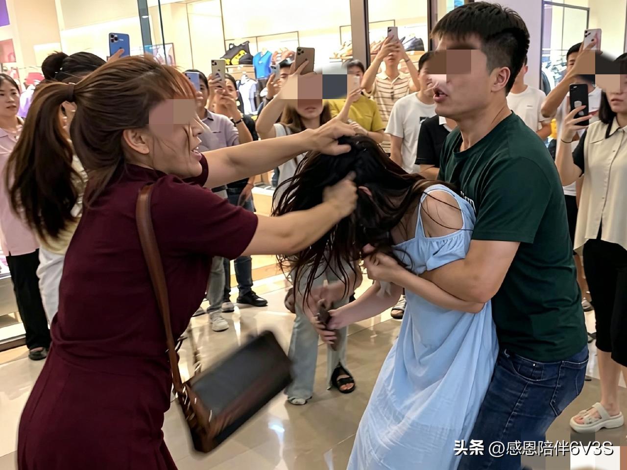 这则新闻看得我既生气又觉得好笑。正宫冲上去揪小三头发，可她老公自始至终都护着小三