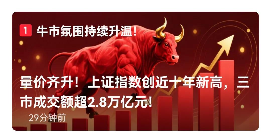 喜报，喜报，喜报！A股市值今天正式突破100亿大观，全市场牛市氛围越来越浓烈，上