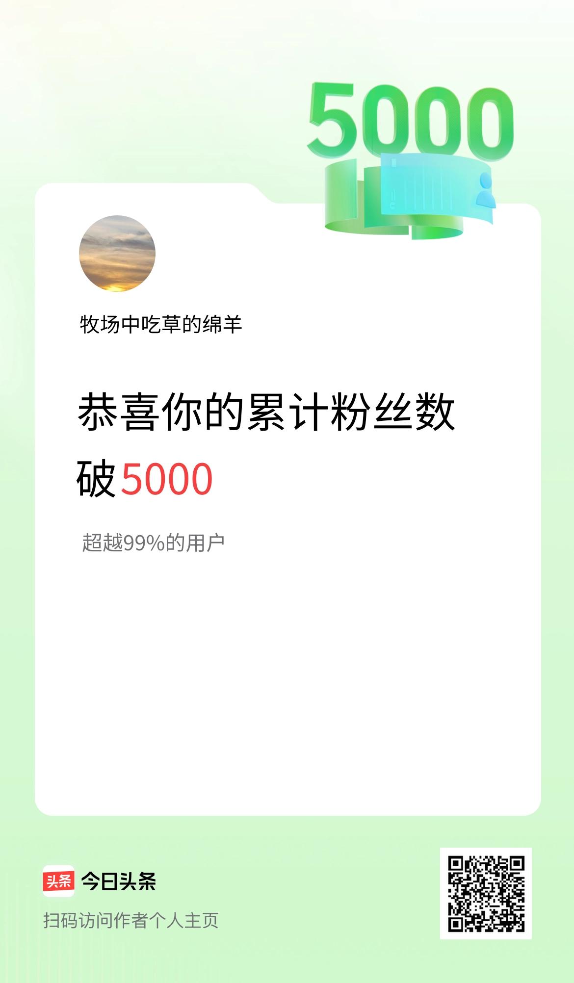 我在头条累计粉丝数破5000啦！