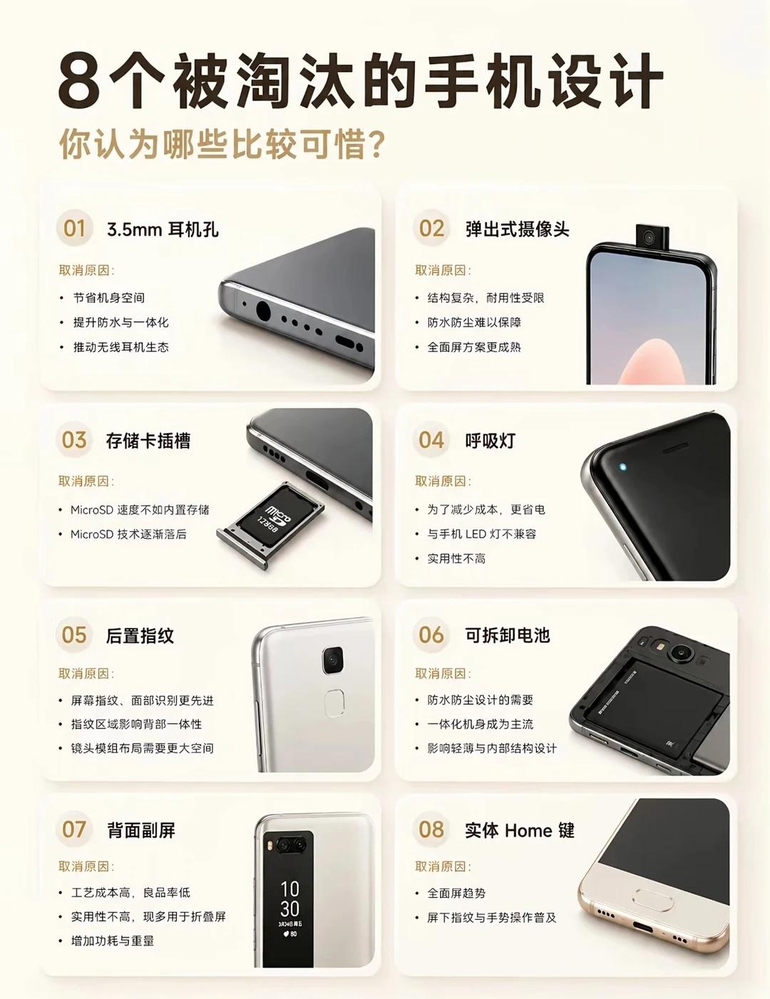 8个被淘汰的手机设计，哪个最可惜
以前好多实用的手机配置慢慢消失了，你最怀念哪一