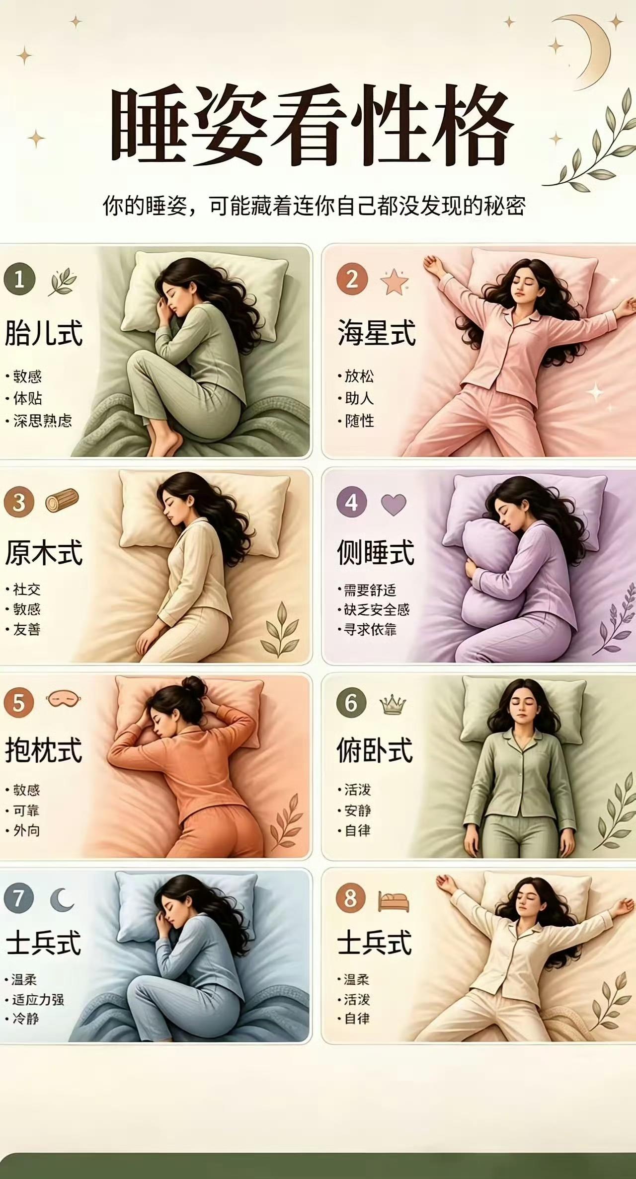 睡姿藏着潜意识，看看你是哪一种？

都说入睡后的姿态，最能暴露真实性格。
胎儿式