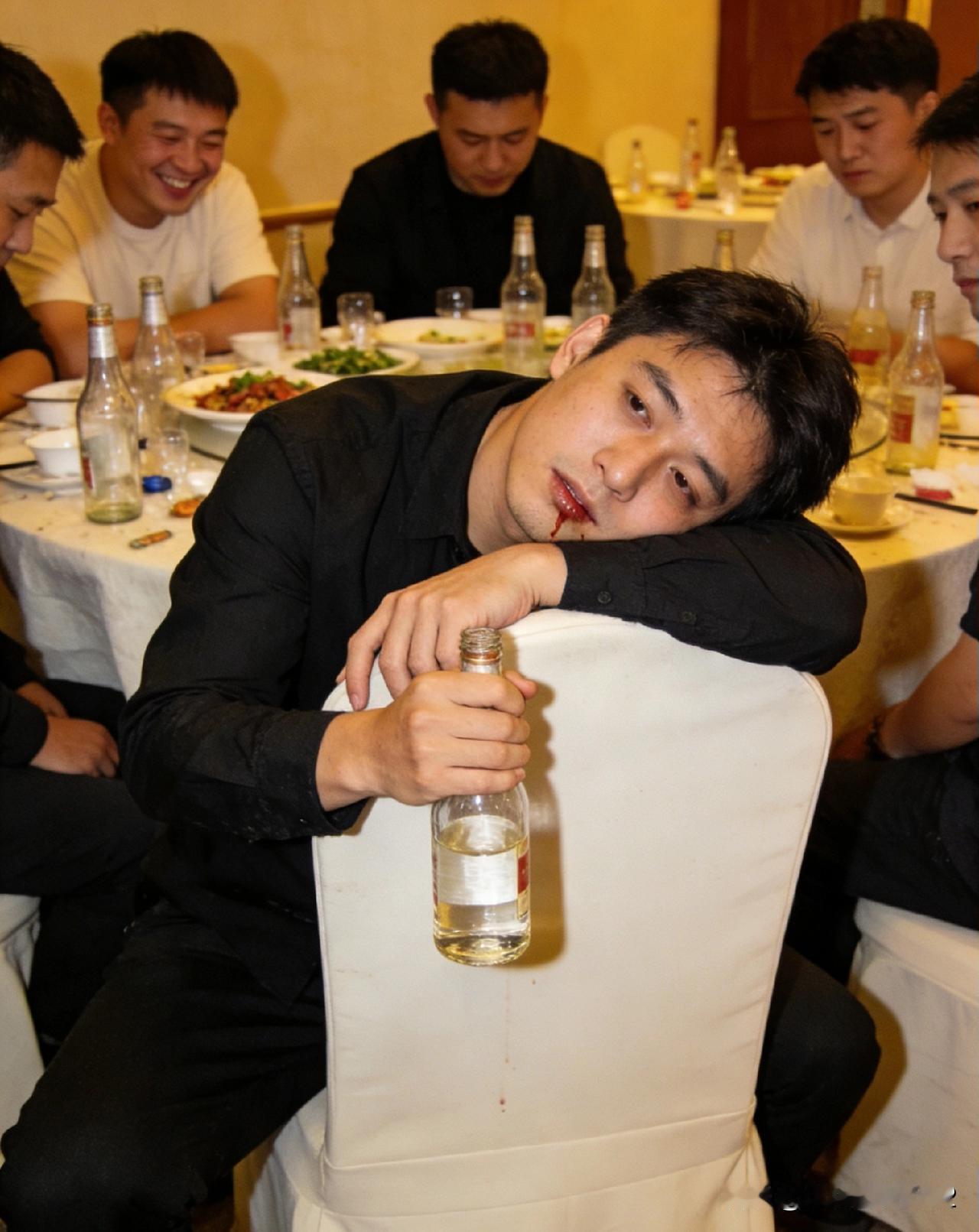 这也太硬核了！笑得我肚子疼！
前天公司聚餐，男同事喝得烂醉，举着酒杯卷着舌头跟心