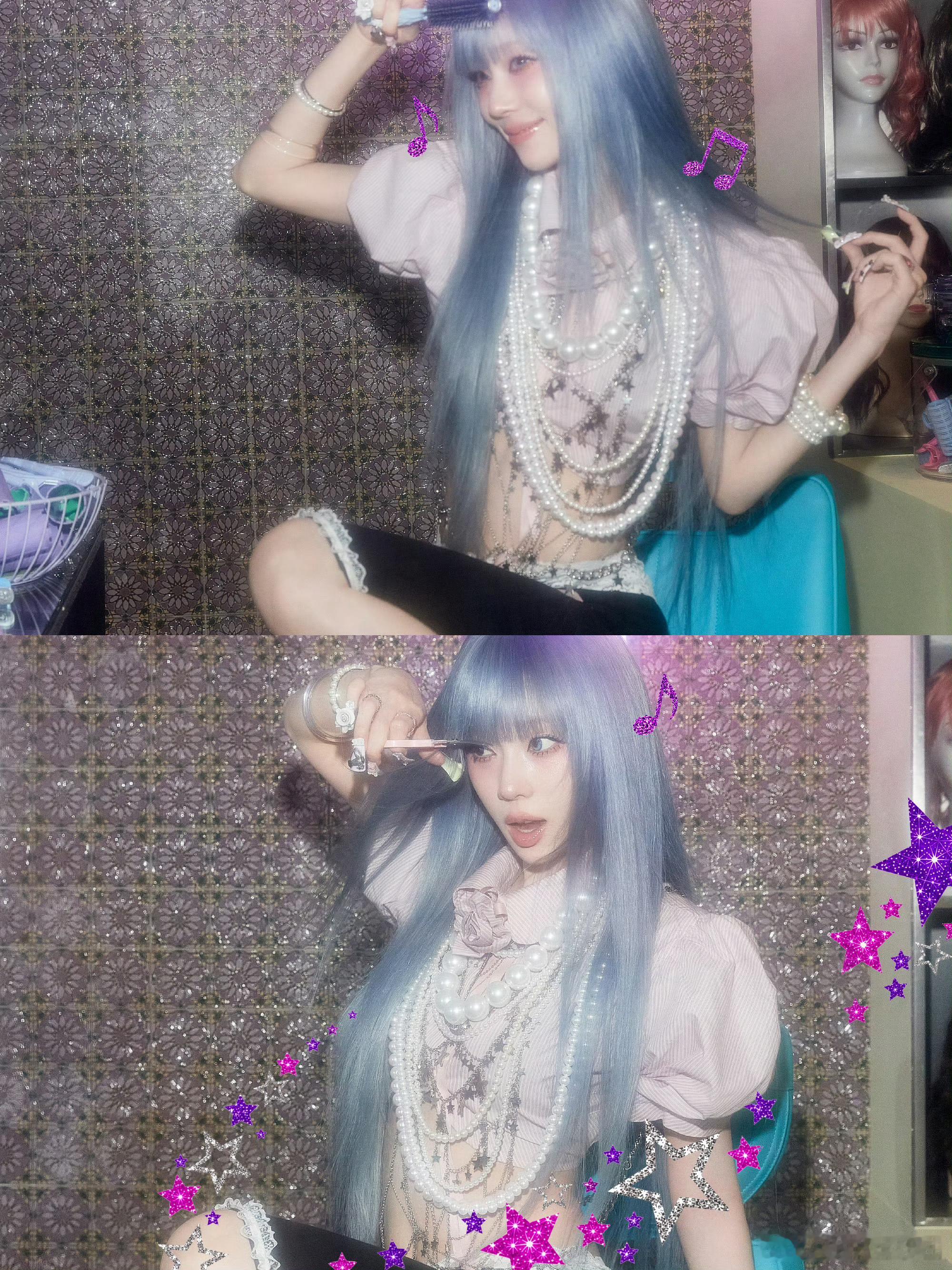 aespa KISSNTELL预告照这个蓝发小女孩金玟庭美晕了 期待宝贝 