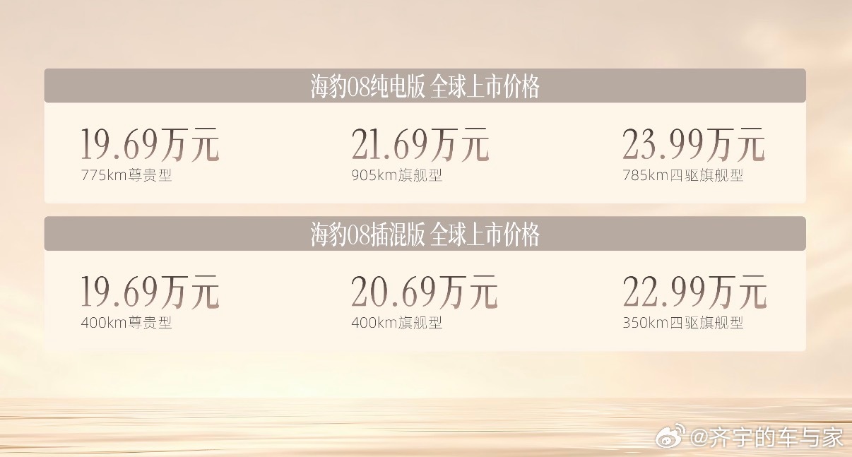 海豹08价格来了19.69-23.99万5米1多的大车、后轮转向、双腔闭式空簧、