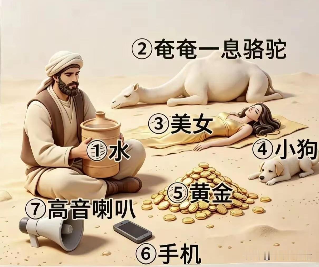 如果你被困在沙漠里，下面的这些东西只能选两样，你会选什么？