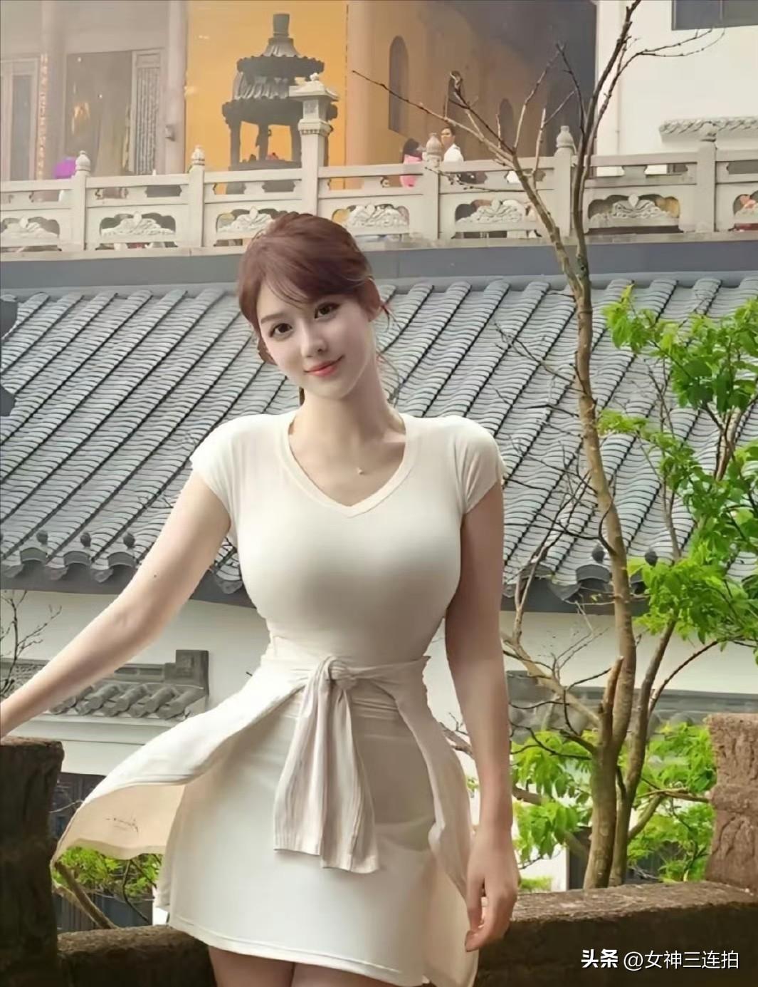 优雅白裙，古风庭院，清新自然，女神三连拍