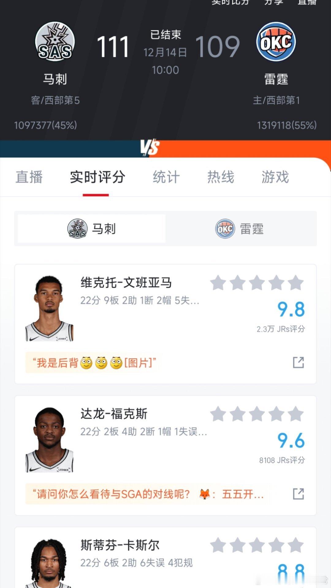 马刺vs雷霆马刺终结雷霆16连胜雷霆本赛季第二次输球，是在关键的季中杯，只能说文