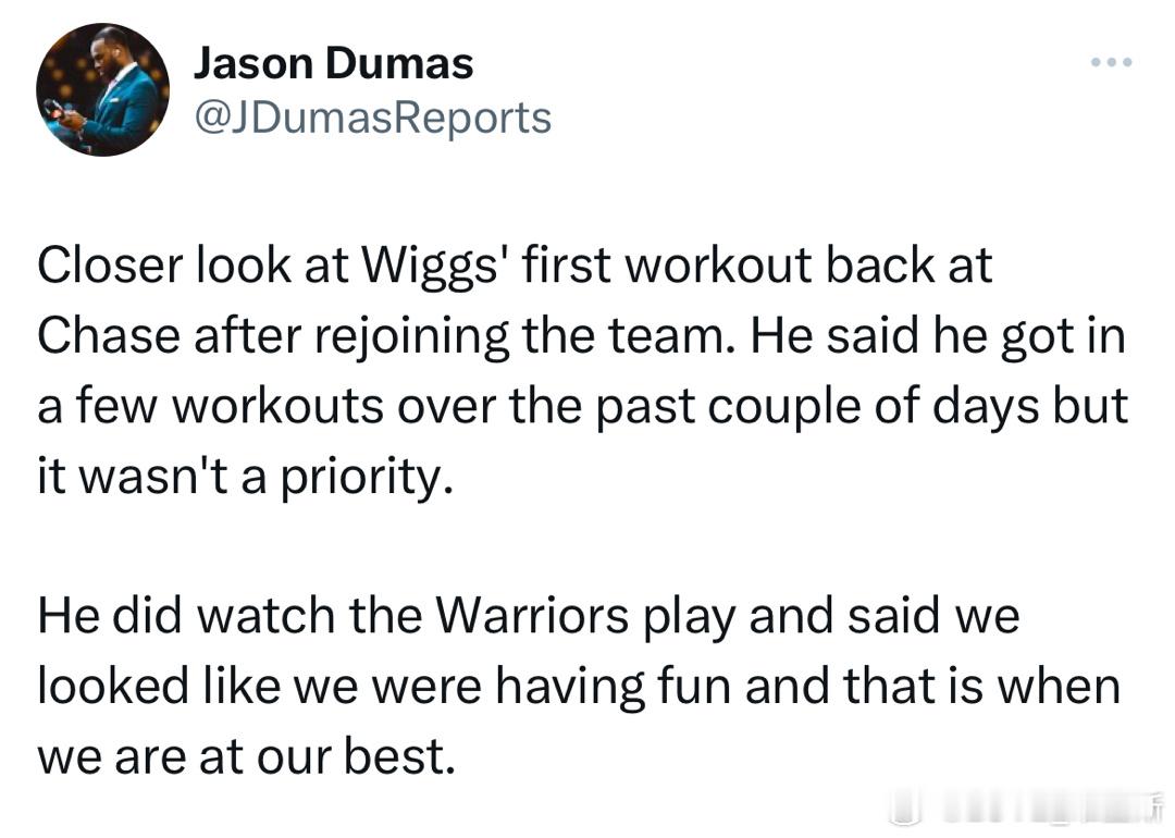 心系勇士！！维金斯表示自己有看勇士队比赛，觉得球队在having fun并且状态