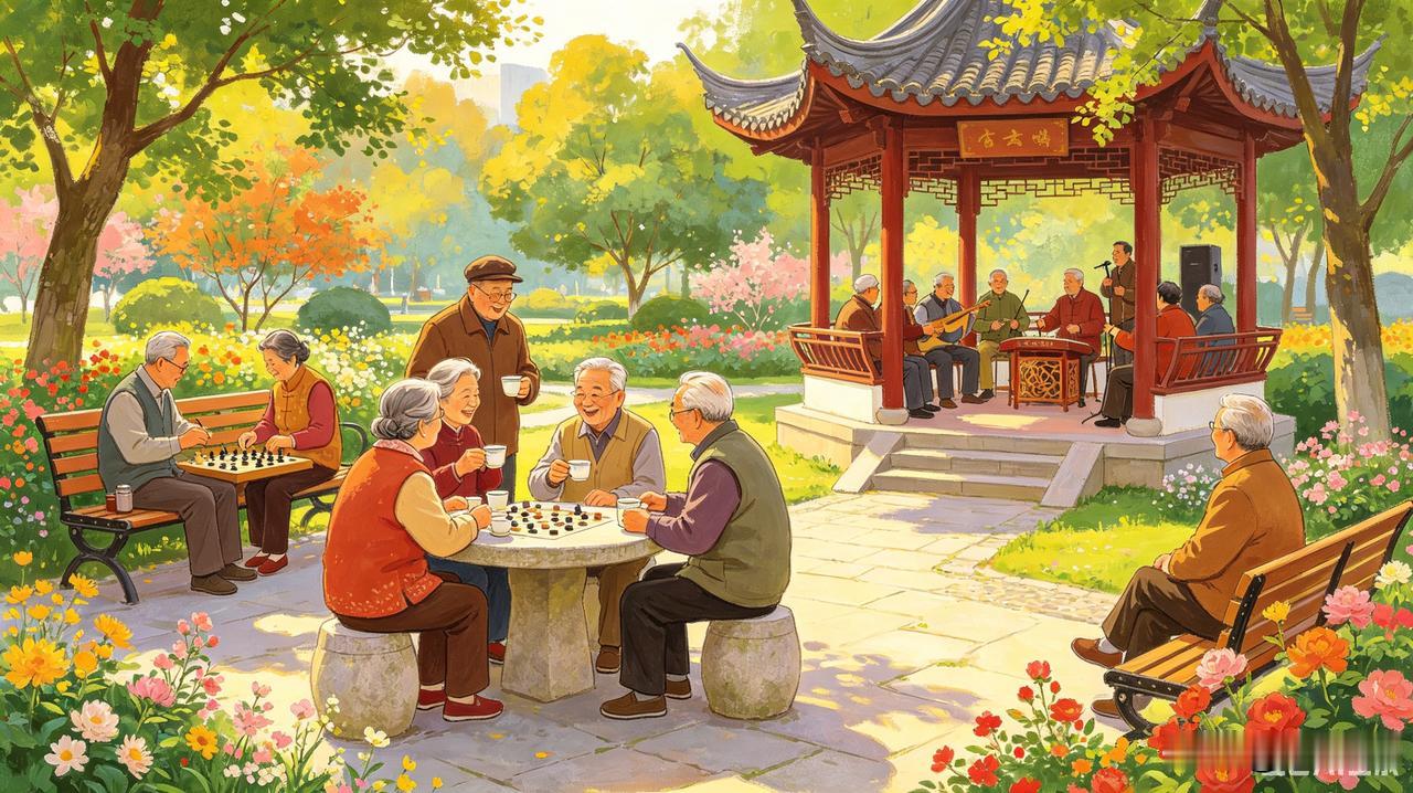 性子恬淡安稳的老人，快乐藏在日常烟火里
晨起遛弯晒太阳，闲坐喝茶唠家常
三餐吃得