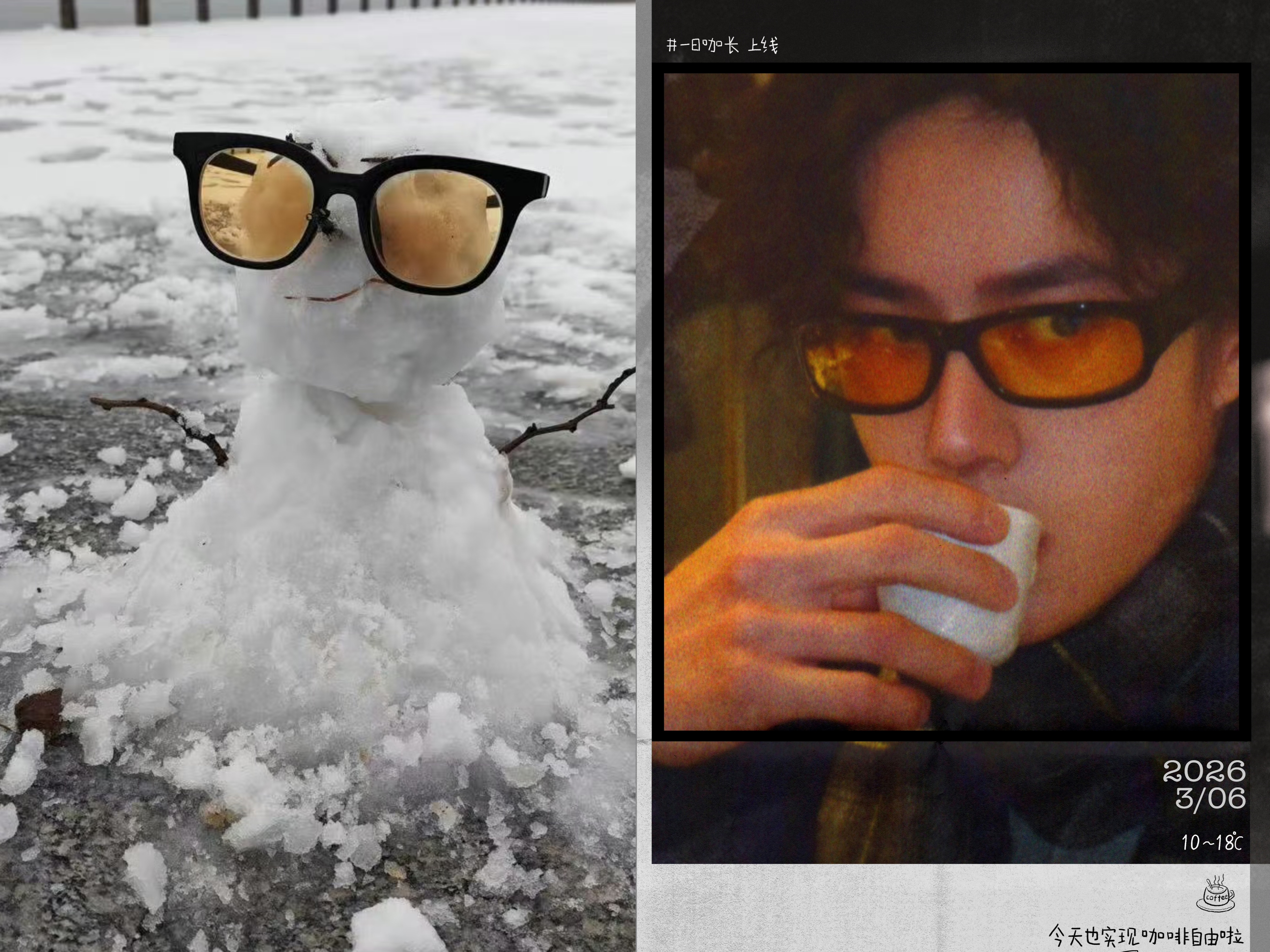 王一博，又晒雪人墨镜真是一出国就放飞自我 