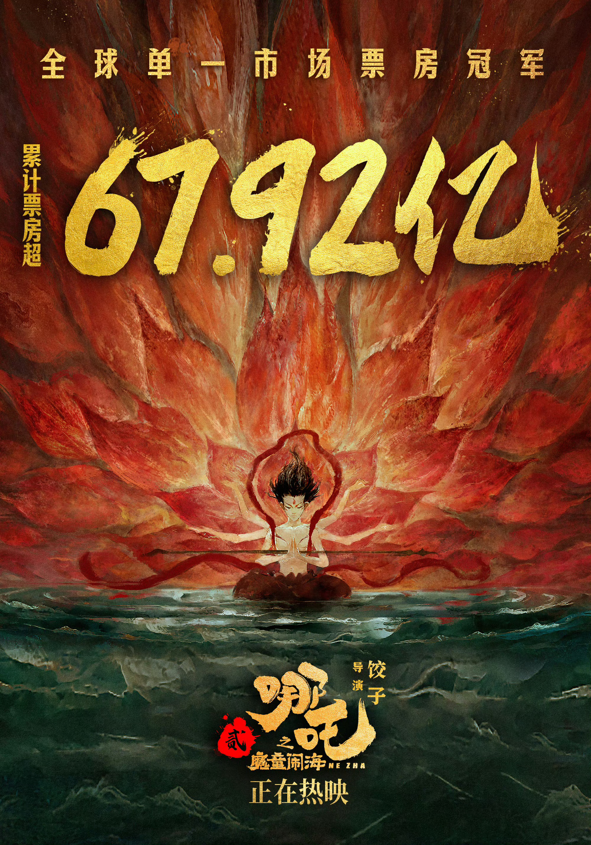 电影哪吒之魔童闹海 一睁开眼睛，哪吒二票房直逼68亿，太牛了[酷][酷][酷][