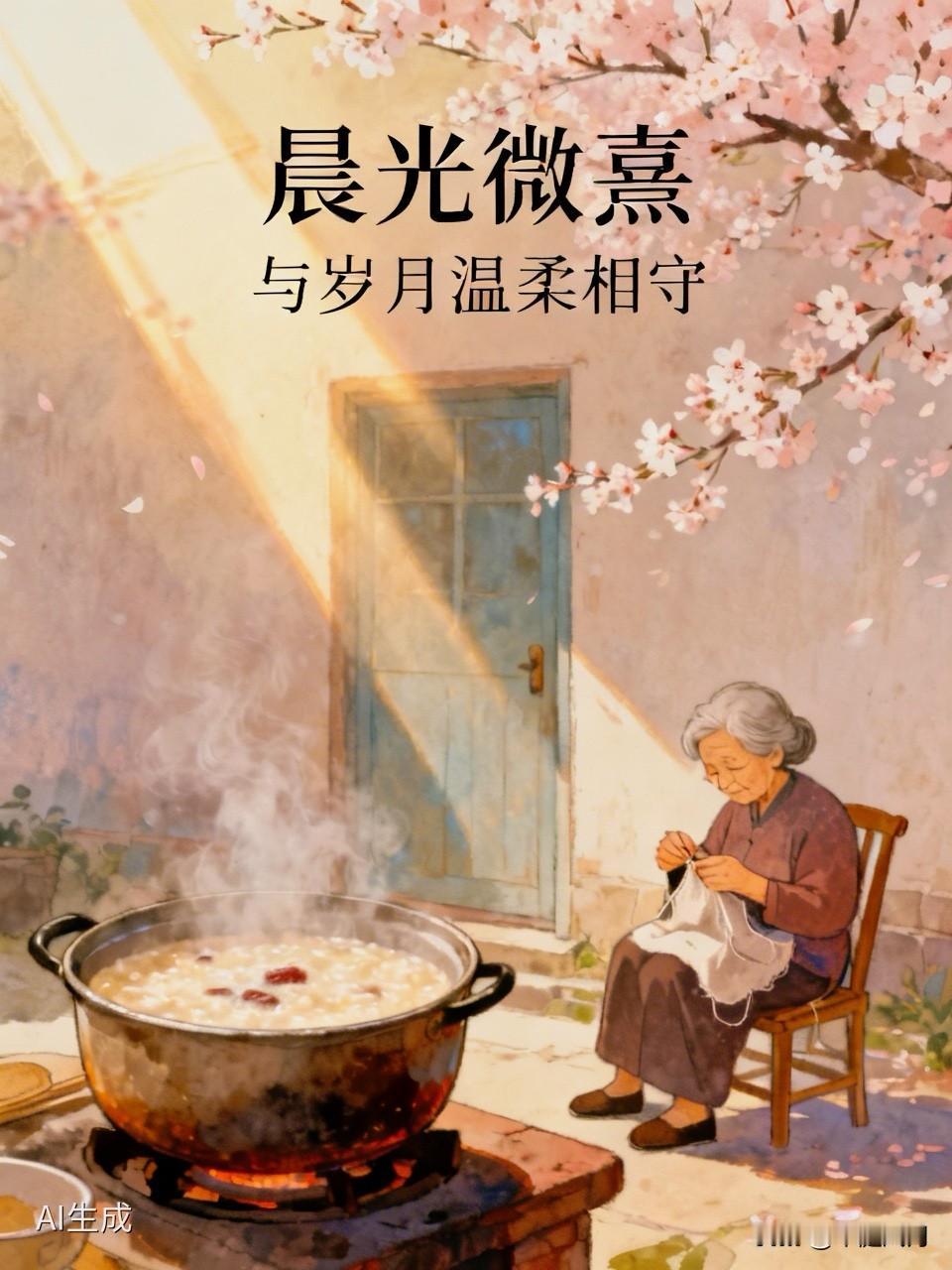 晨光微熹｜与岁月温柔相守

天刚晨光微熹，起身煮粥。

米粒在滚水里开了花，由硬