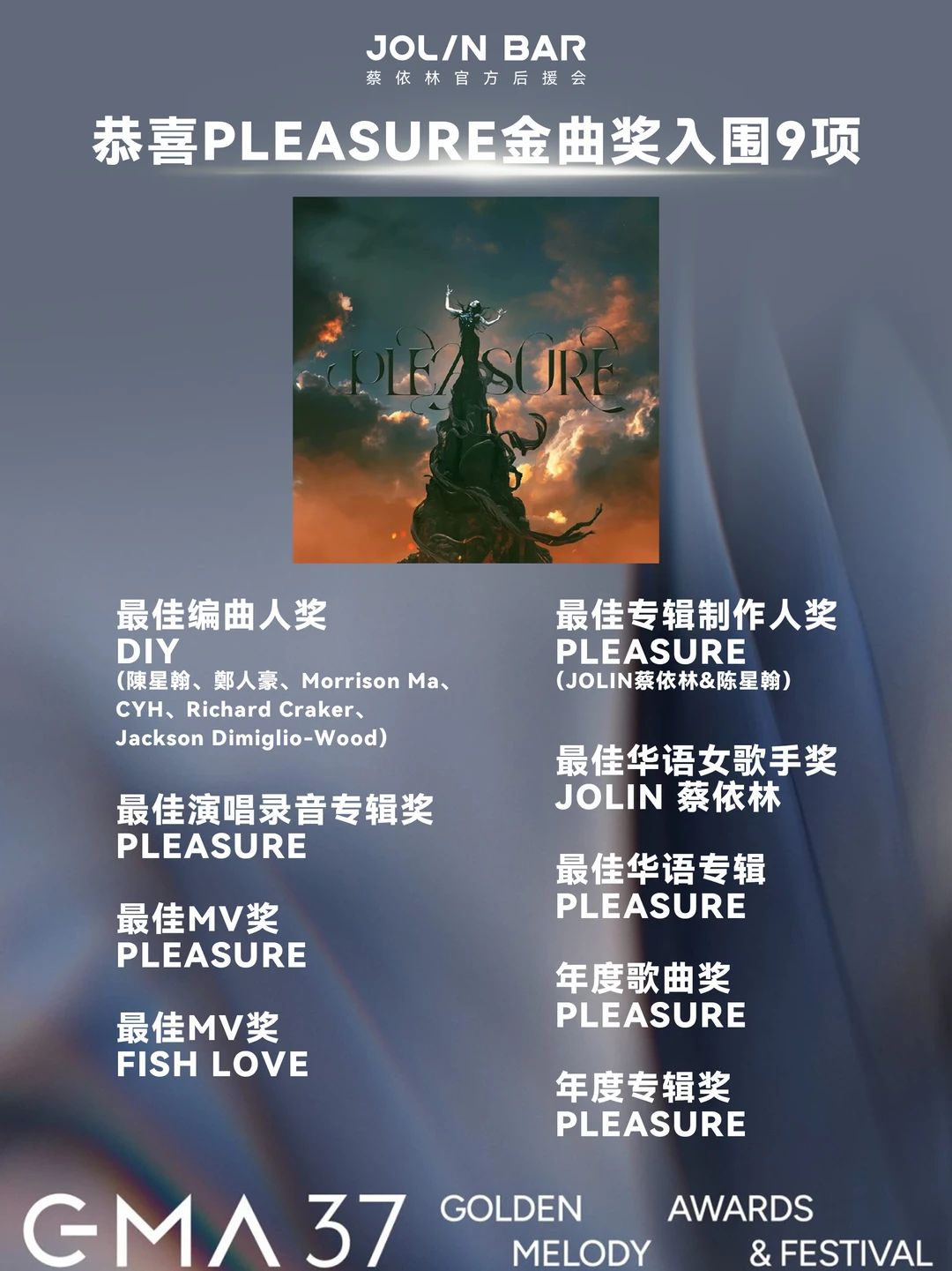 她超会｜蔡依林37届金曲奖入围9项