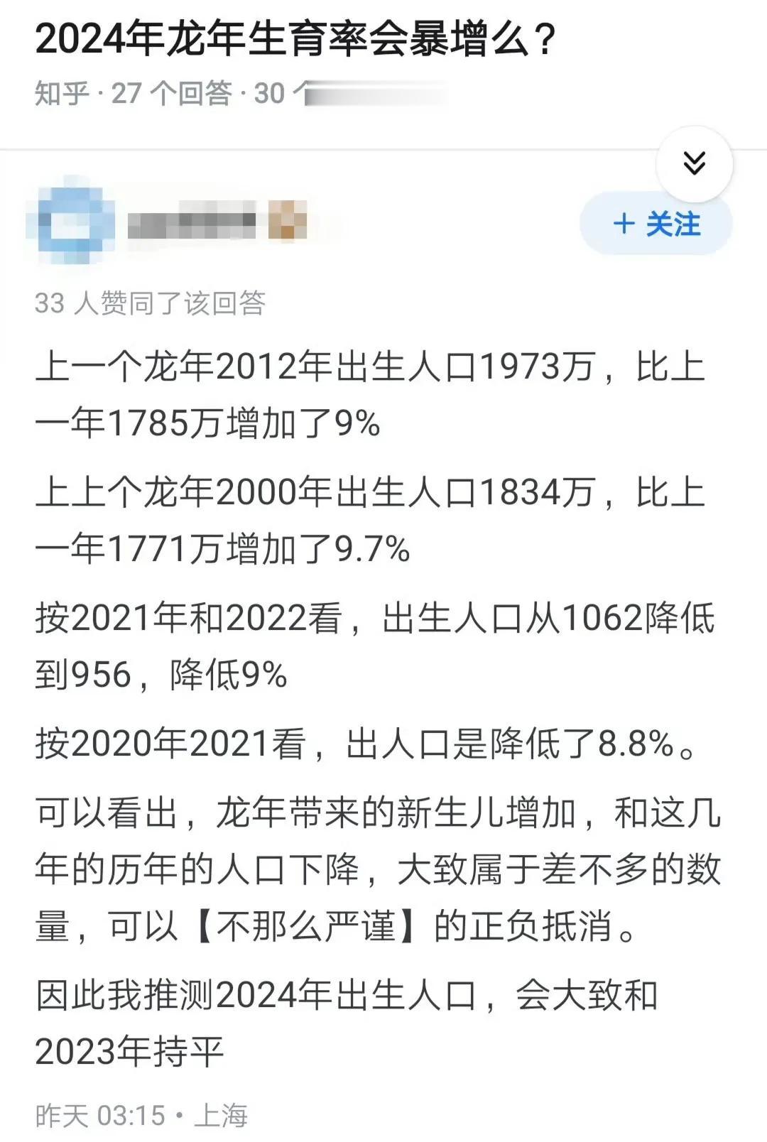 2024年龙年生育率会暴增么？ ​​​

适龄期女性才有用，目前招工工资不增反跌