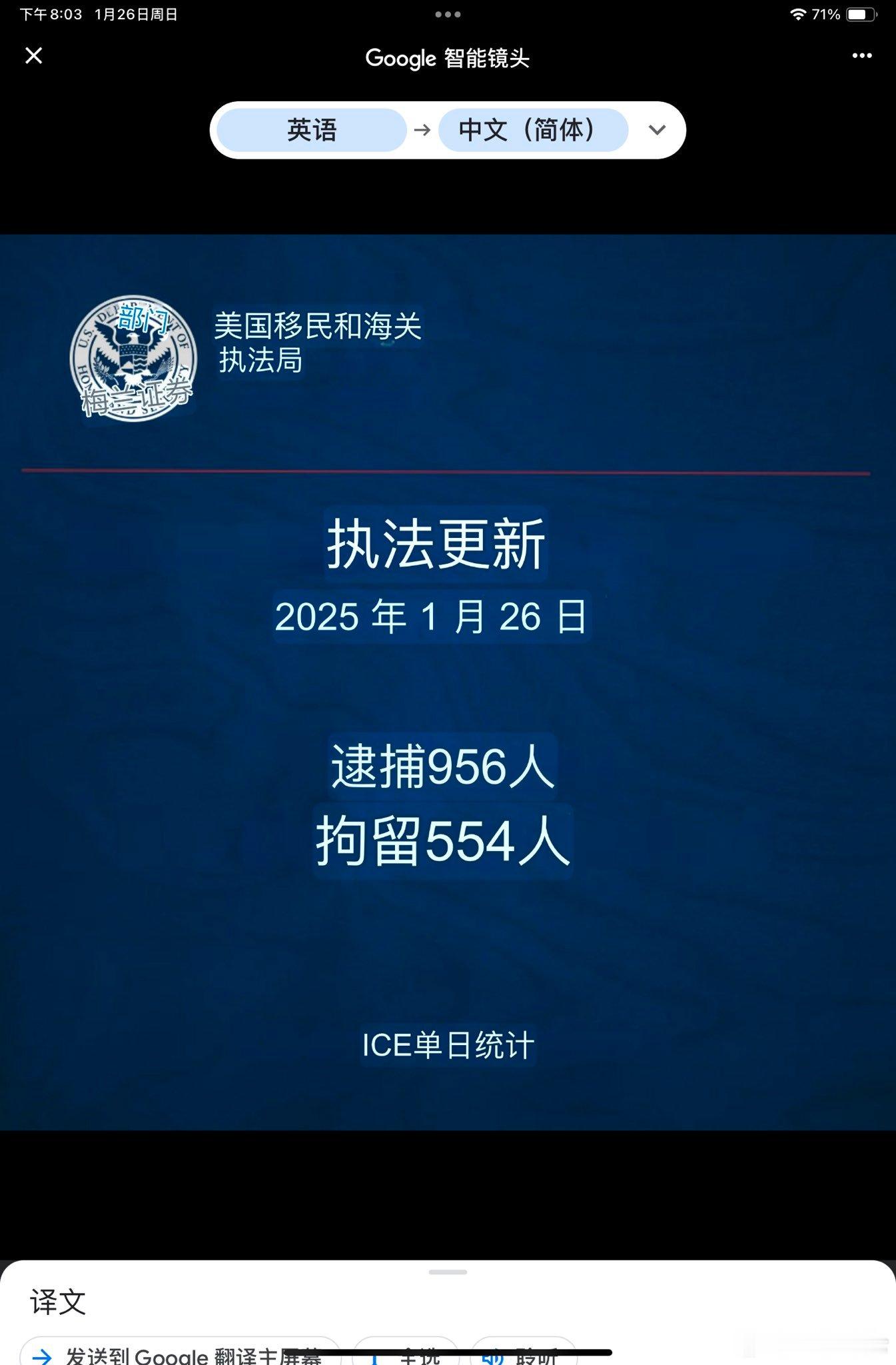 🔥🔥美国移民和海关执法局 (ICE) 报告称，今天逮捕了 956 人，并向地