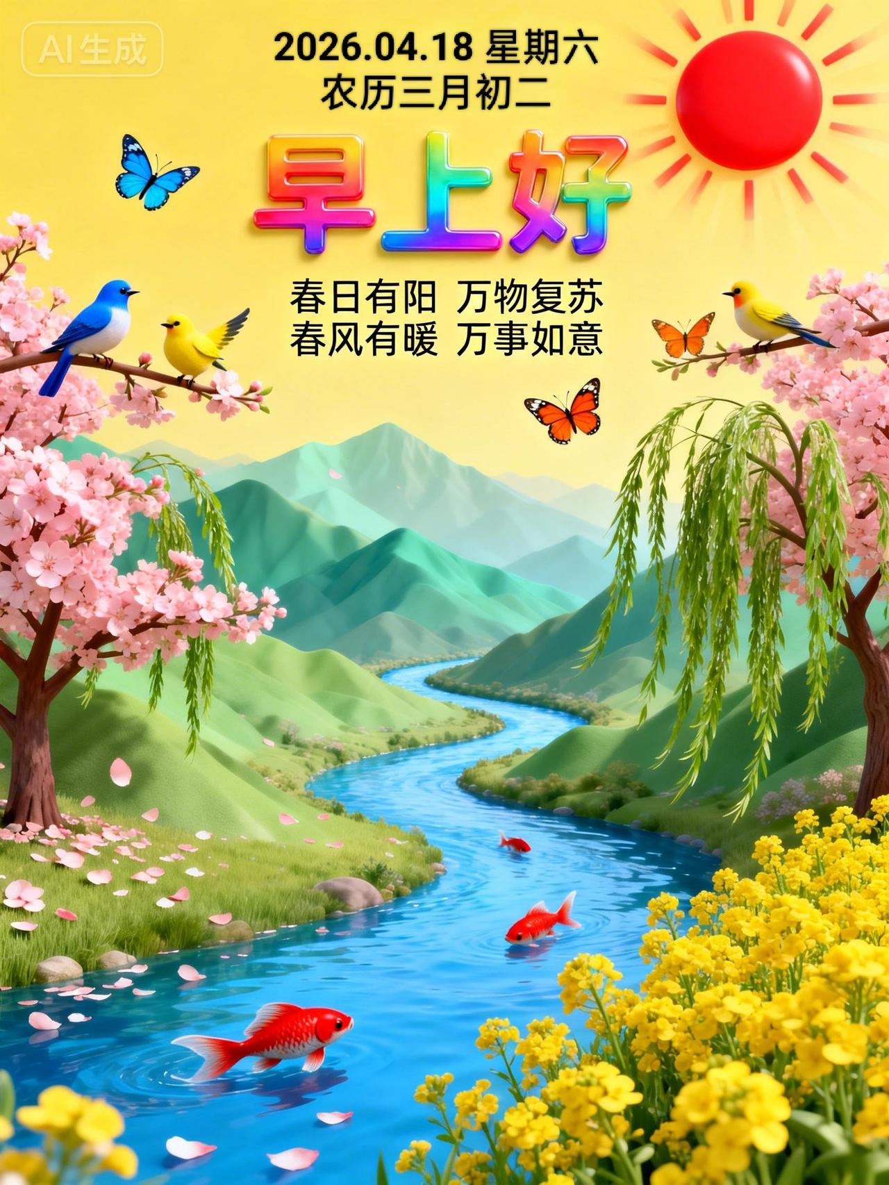 🍒🍀²⁰²⁶/₀₄.₁₈[福][微风]
4月18日星期六，美好正如约而至，