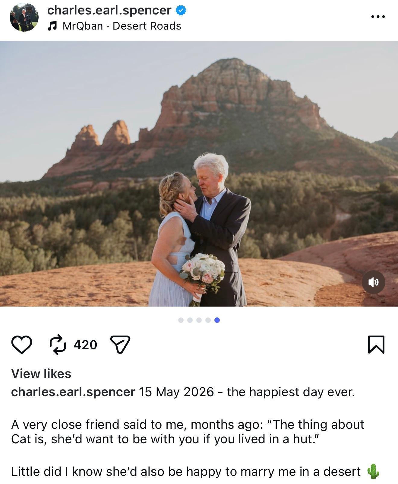 戴安娜王妃的弟弟、现年61岁的Charles Spencer结了他的第四次婚，在