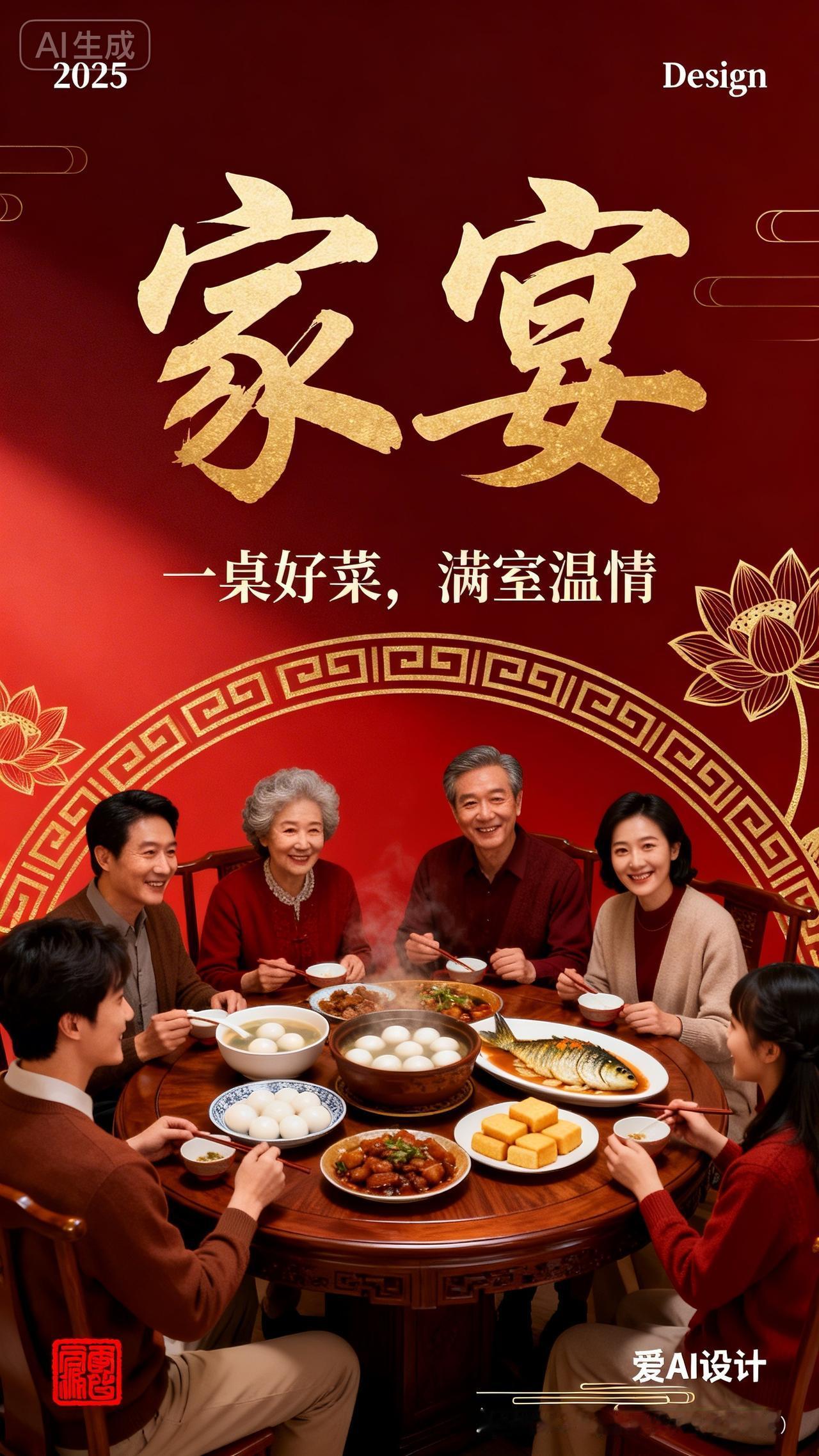 一家人围坐一起享用丰盛晚餐。