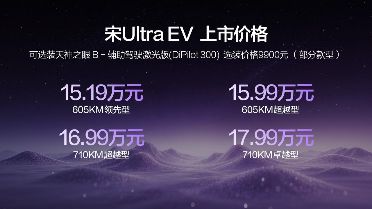 颠覆技术打造越级体验，宋Ultra EV重塑价值标杆。

近日，比亚迪宋Ultr